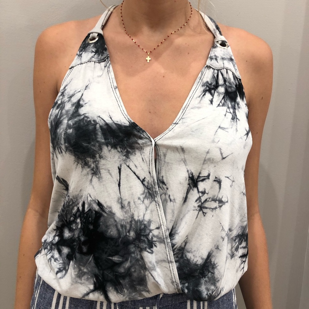 NWT Black and white halter tie dye tank